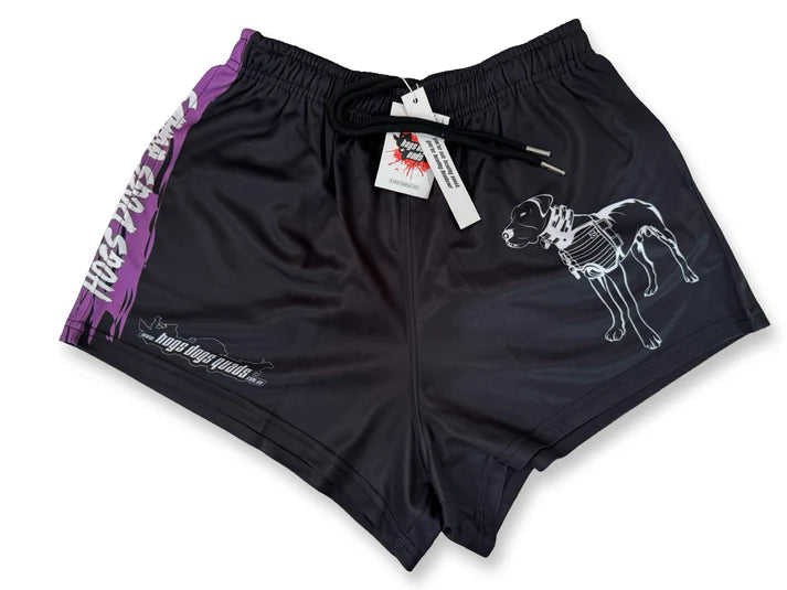 Hogs Dogs And Quads - HDQ - Footy Short - Pig Dog Black Purple Stripe