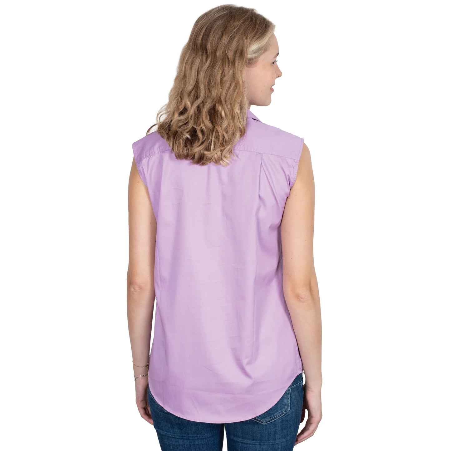 Just Country - Work Shirt - Womens - Kerry Half Button Sleeveless Work Shirt - Orchid