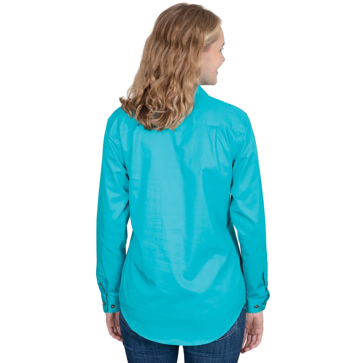 Just Country - Work Shirt - Womens - Jahna Half Button Long Sleeve Work Shirt - Turquoise