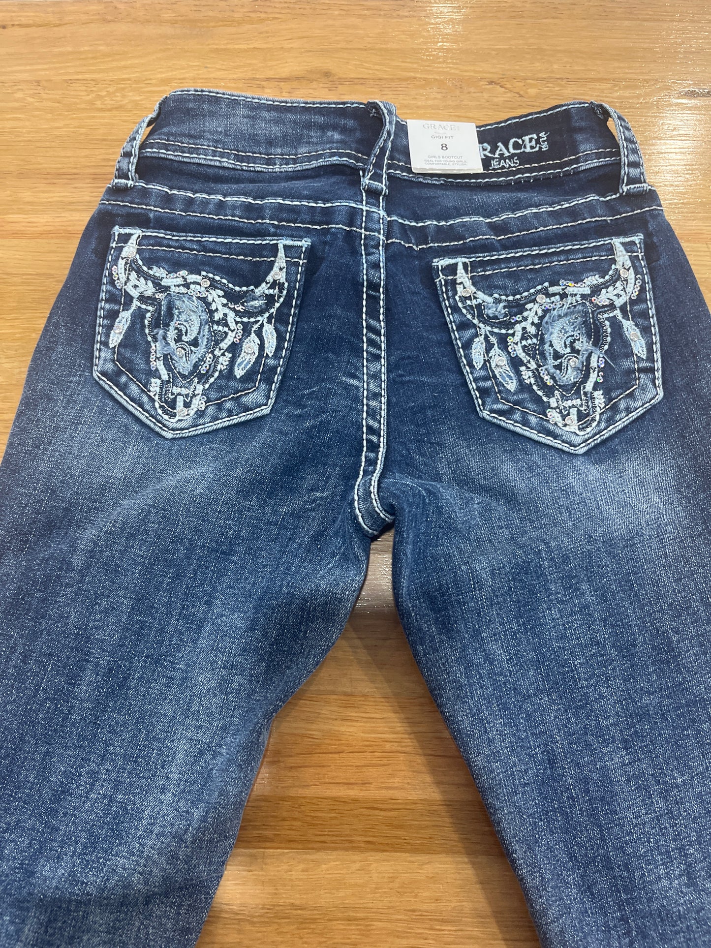 Grace In La - Denim - Kids - Embroidered Bull Horn Jean - GB51956