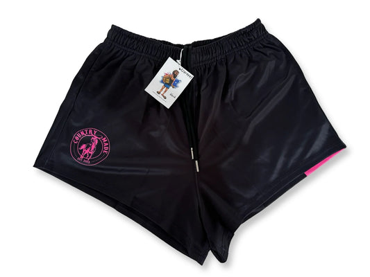 Aussie Footy Shorts Plain Pink and Black Footy Short