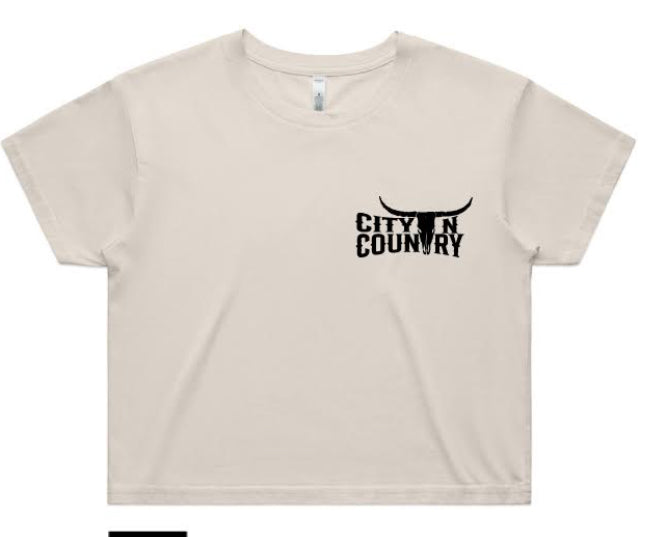 City N Country - CNC - Shirt - Womens - Crop Top - Bone And Black Logo
