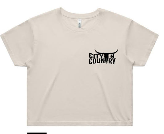 City N Country Ladies Classic Bone and Black Crop Tee