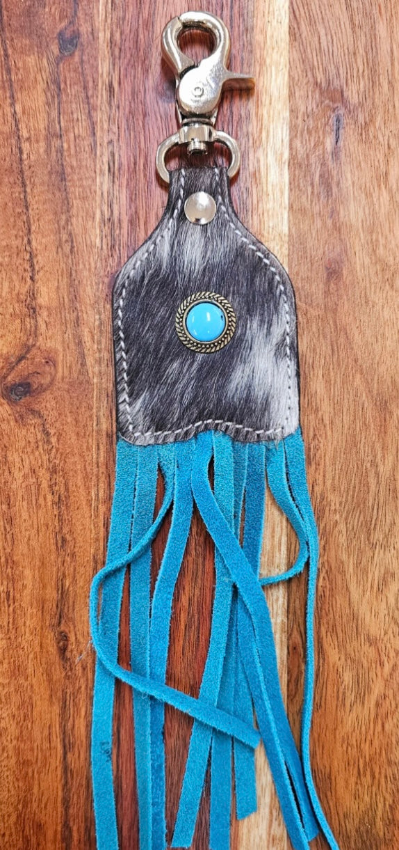 Bushfire Road - Tooled Key Ring - Blue Tassel with Blue Gem