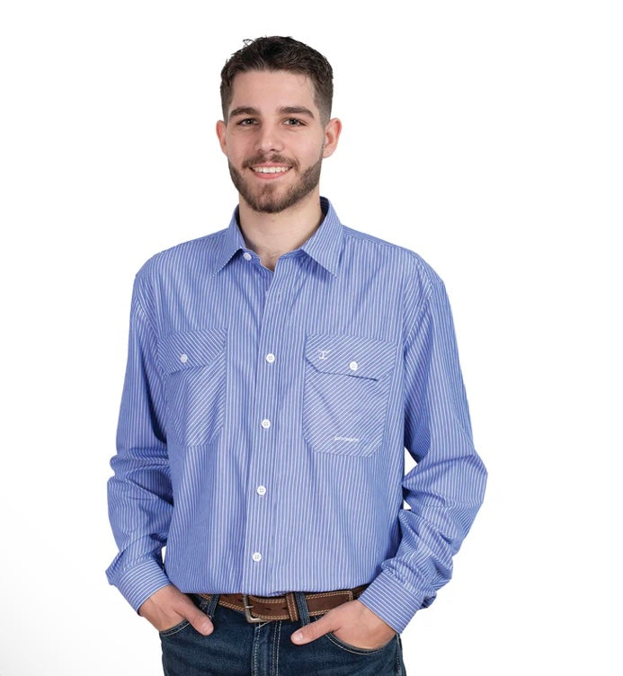 Just Country - Work Shirt - Mens - Even Bamboo Blend - Blue White Stripe