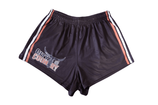 CNC ORIGINAL BLACK & RUST FOOTY SHORTS - City N Country