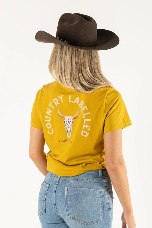 Country Labelled - WOMENS CLASSIC SIGNATURE T SHIRT - CAMEL/WESTERN SKULL LOGO - City N Country
