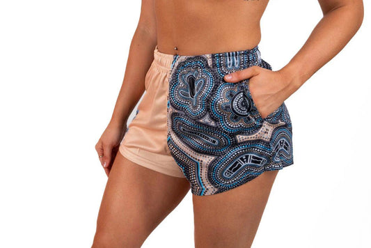 AFS - Indigenous Dot Art- Footy Shorts Light Yellow - (With Pockets) - City N Country