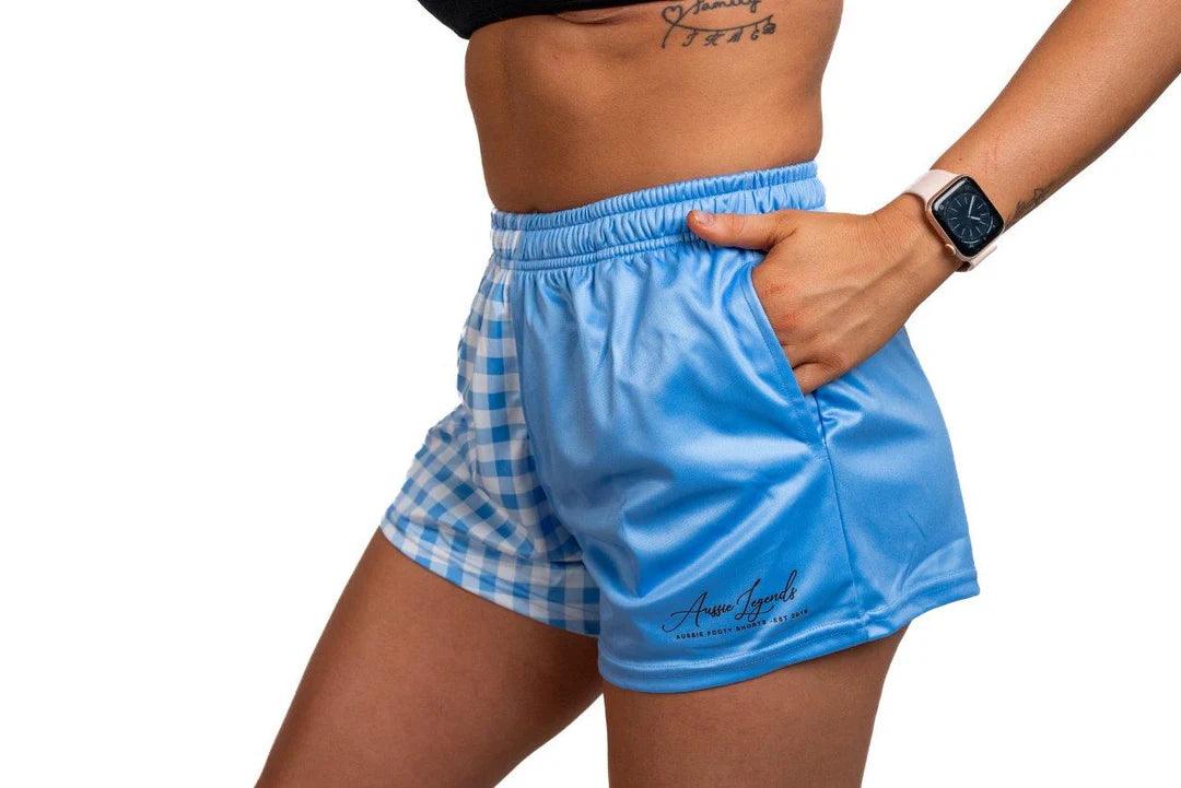 AFS - Blue & White Chequered - Footy Shorts (With Pockets) Gingham - City N Country