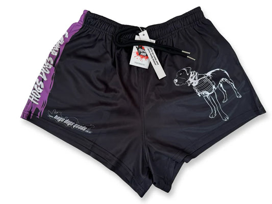 Hogs Dogs And Quads - HDQ - Footy Short - Pig Dog Black Purple Stripe