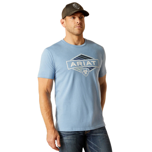 ARIAT - MENS RETRO HEX STRIPE T-SHIRT - LIGHT BLUE HEATHER