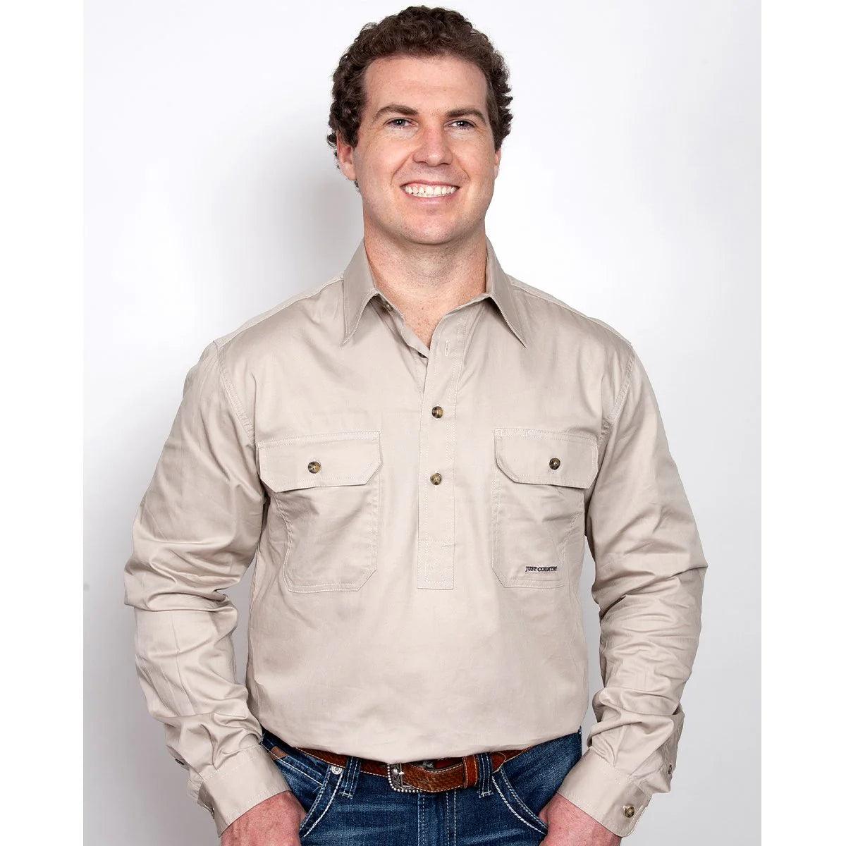 CAMERON - LONG SLEEVE WORKSHIRT - STONE - City N Country