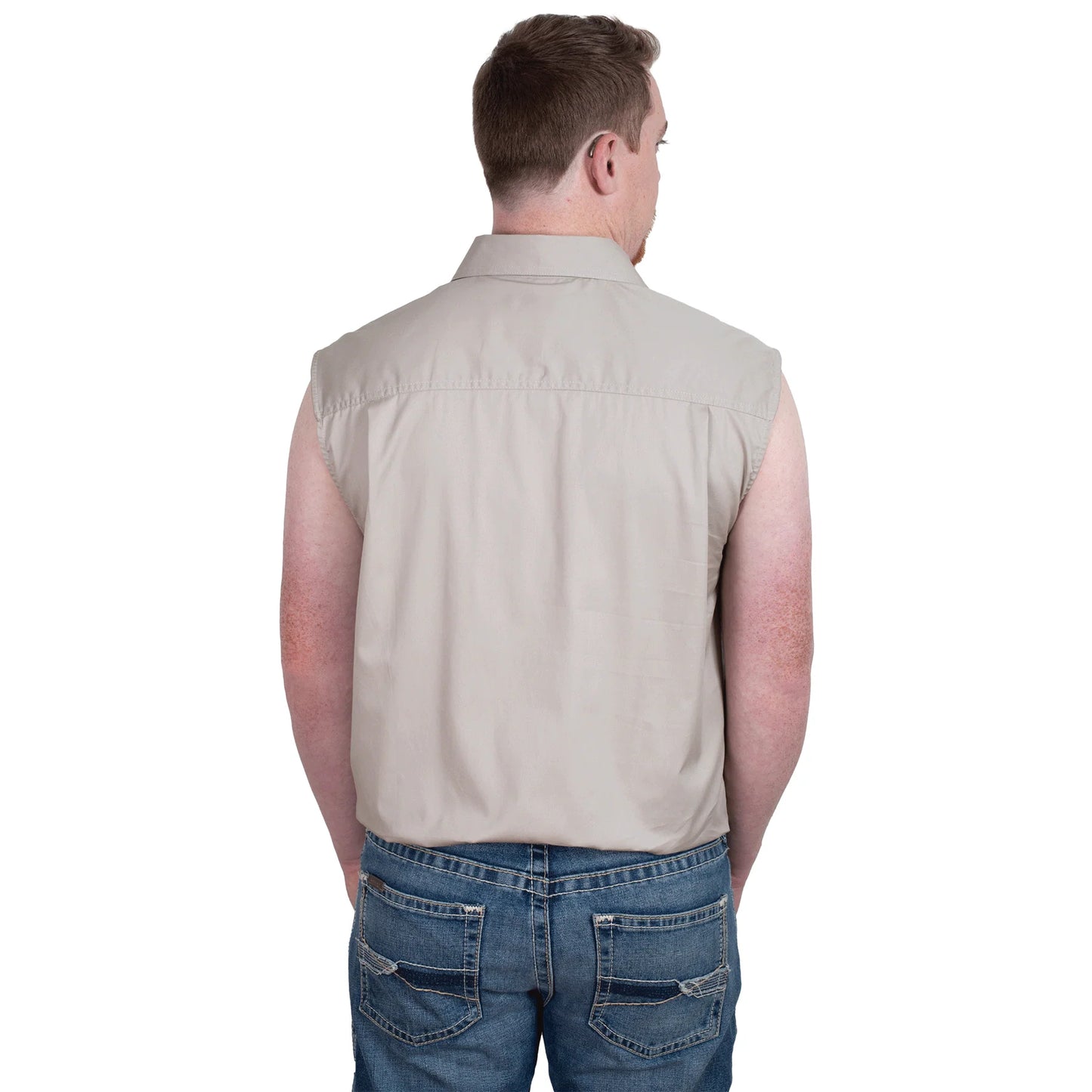 Just Country - Work Shirt - Mens - Jack Half Button Sleeveless Work Shirt - Stone