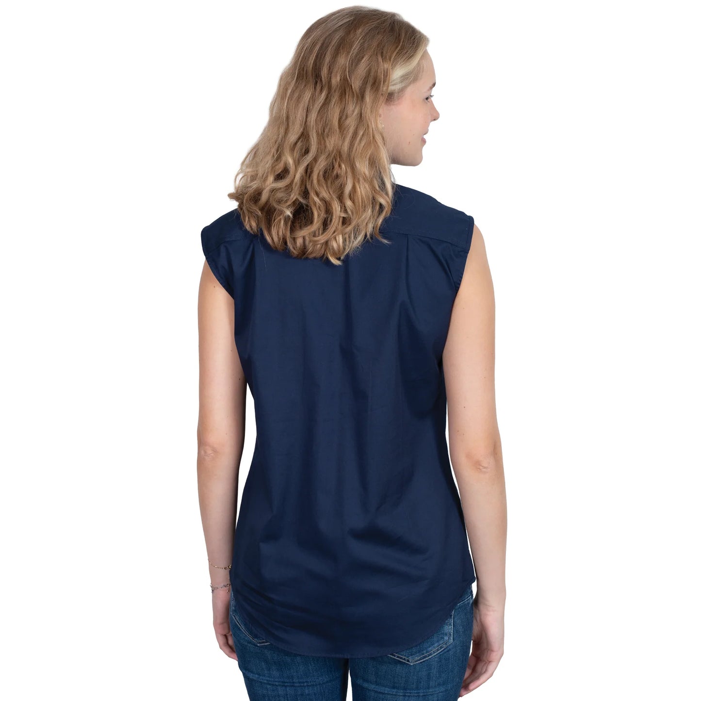 Just Country - Work Shirt - Womens - Kerry Half Button Sleeveless Work Shirt - Navy