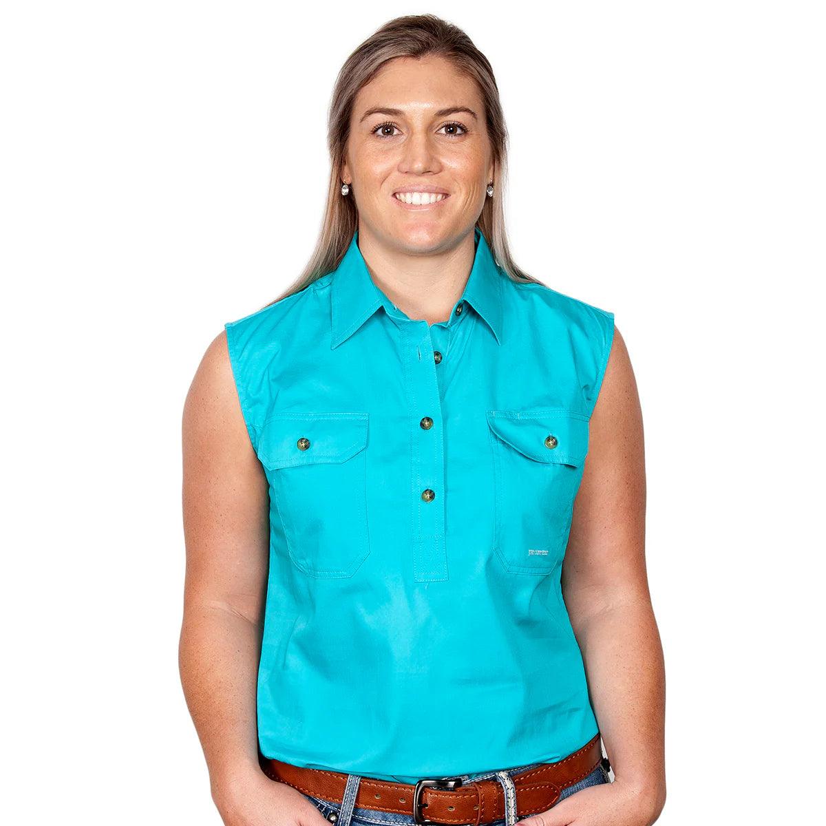 KERRY - WOMEN 1/2 BUTTON SLEEVELESS - TORQUOISE - City N Country