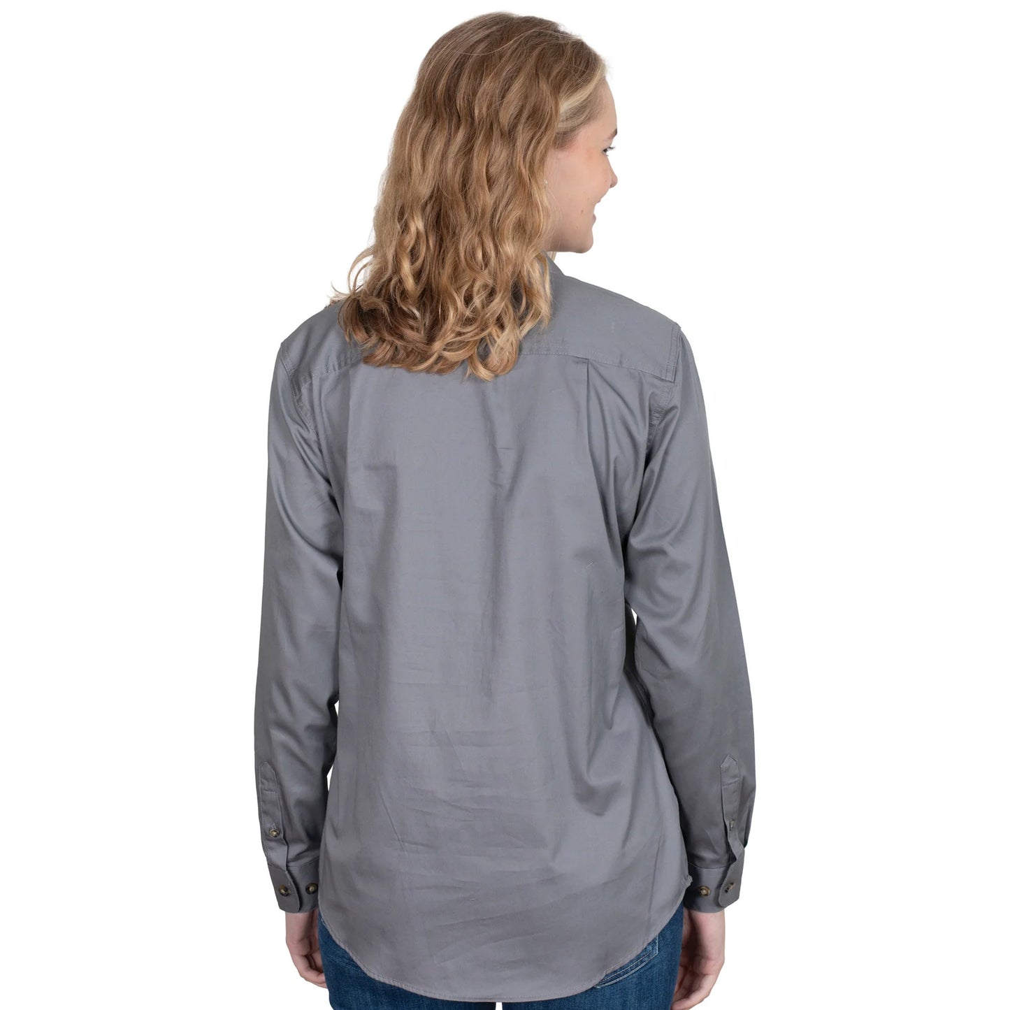 Just Country - Work Shirt - Womens - Jahna Half Button Long Sleeve Work Shirt - Steel Grey