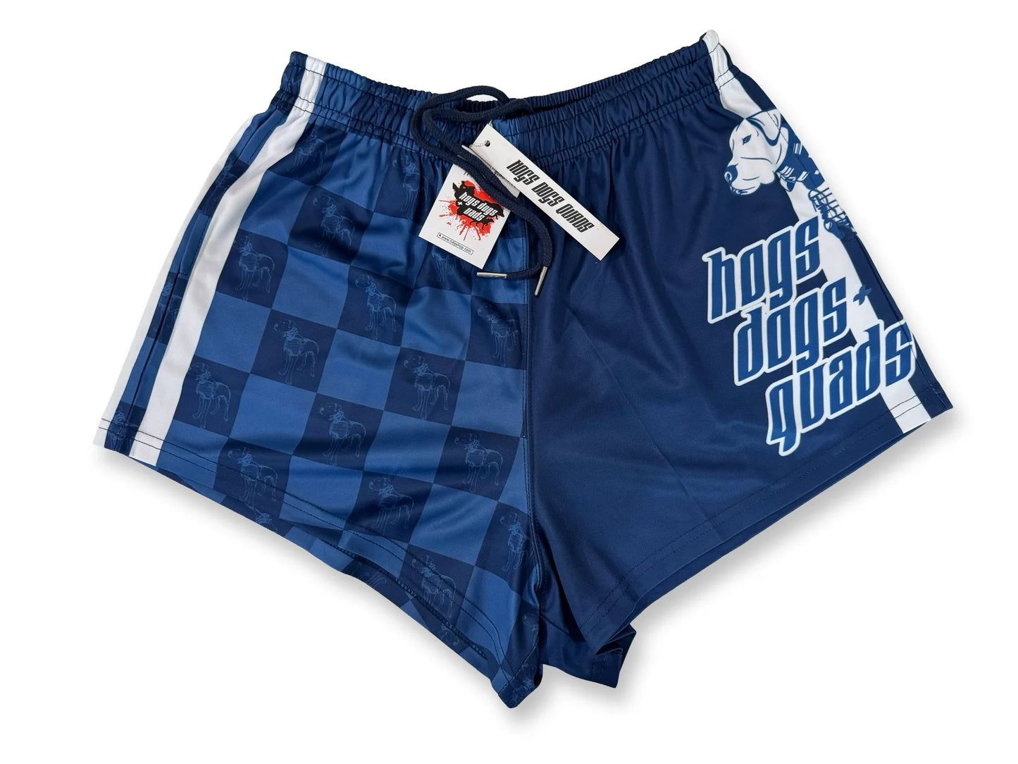 Hogs Dogs And Quads - HDQ - Footy Short - Pig Dog Light Blue Chequered