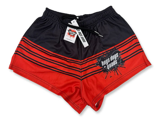 Hogs Dogs And Quads - HDQ - Footy Short - Black and Red Stripe