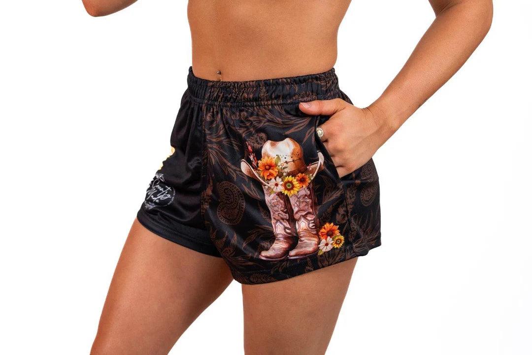 AFS - Cowgirl Wild Flower Footy Shorts - (With Pockets) - City N Country