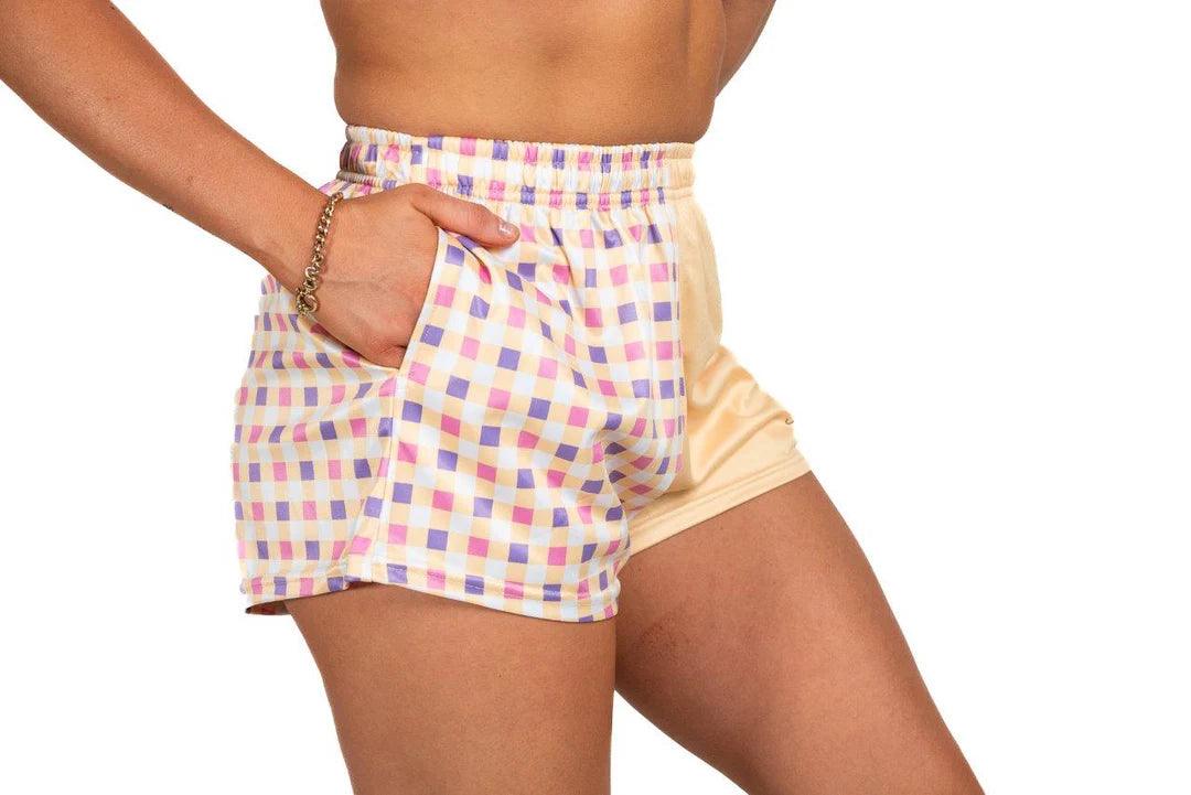 AFS - Yellow Chequered - Footy Shorts (With Pockets) Gingham - City N Country