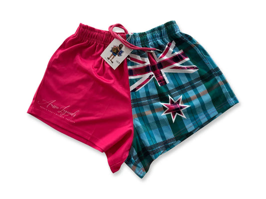 AFS - LADIES PINK AUS FLAG FOOTY SHORTS