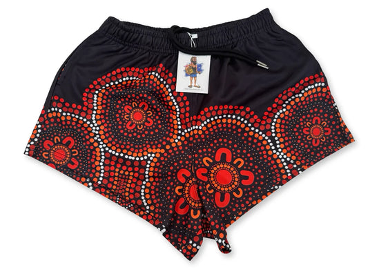 AFS - INDIGENOUS DOT ART FOOTY SHORT BLACK & RED