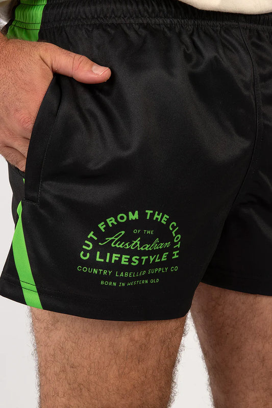 CL - FOOTY SHORTS - BLACK/GREEN