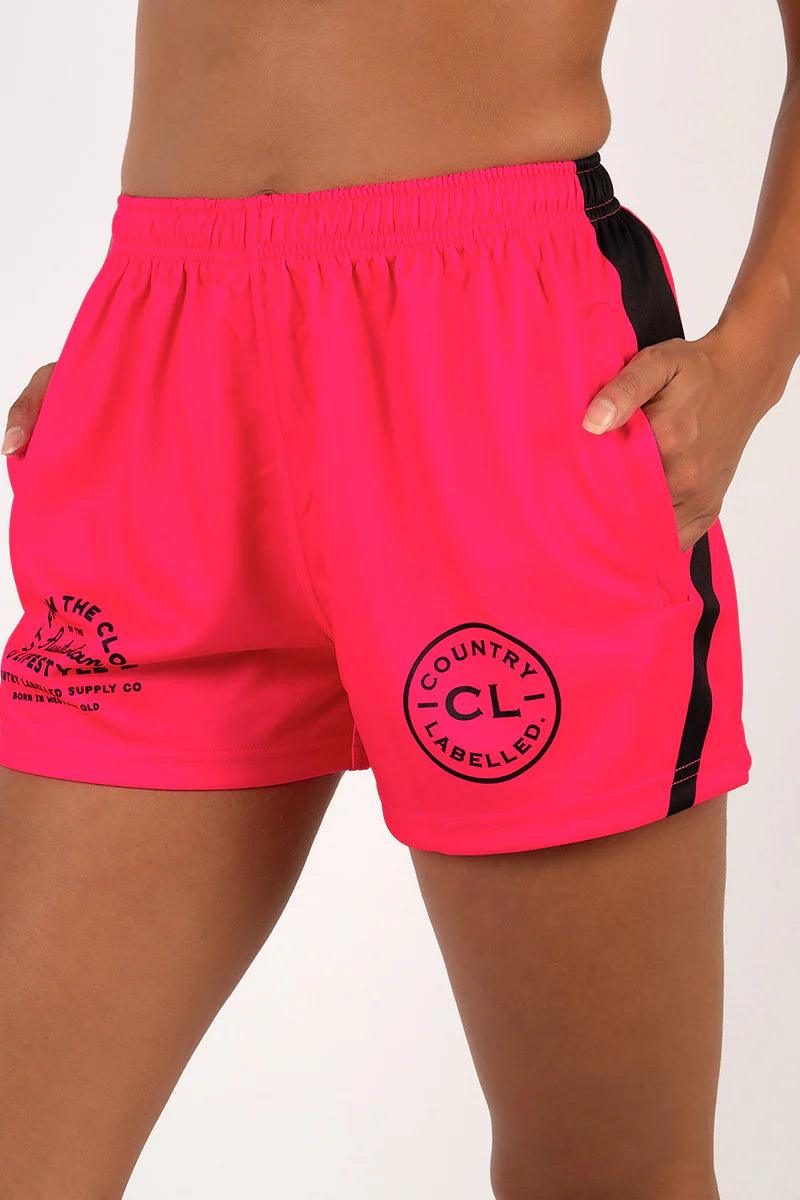 CL - FOOTY SHORTS - HOT PINK & BLACK - City and Country