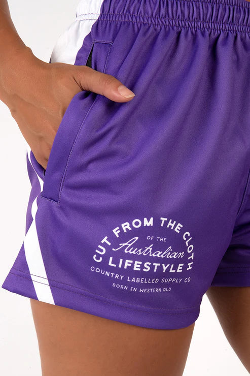 Country Labelled - FOOTY SHORTS - PURPLE & WHITE