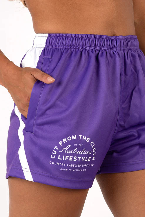 Country Labelled - FOOTY SHORTS - PURPLE & WHITE