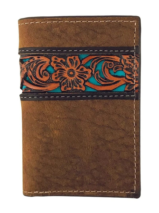 Roper - Wallet - Tri Fold Leather Tooled Turquoise Wallet