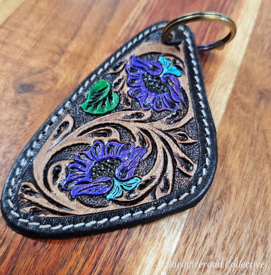 Bushfire Road - Tooled Key Ring - Purple flower