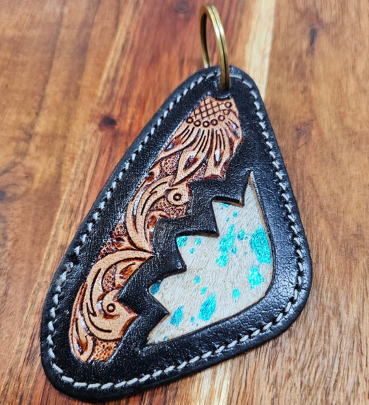 Bushfire Road - Tooled Key Ring - Black with Blue fleck