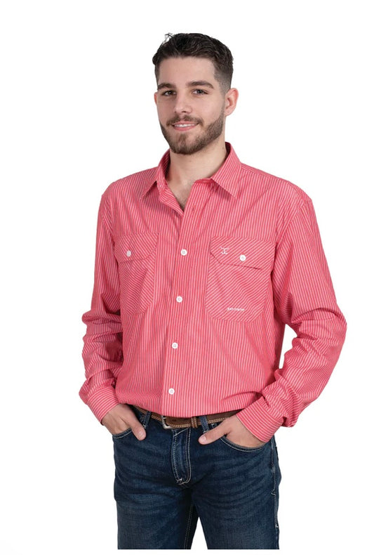Just Country - Work Shirt - Mens - Even Bamboo Blend - Red/White Stripe