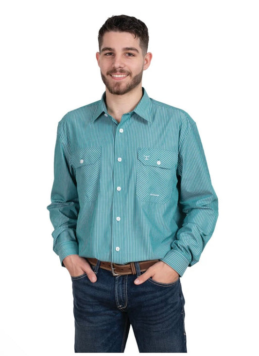 Just Country - Work Shirt - Mens - Even Bamboo - Green/White Stripe