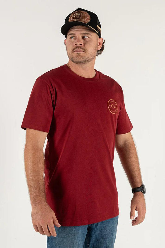 Country Labelled - SIGNATURE T-SHIRT - BURGANDY (TAN LOGO) - City N Country