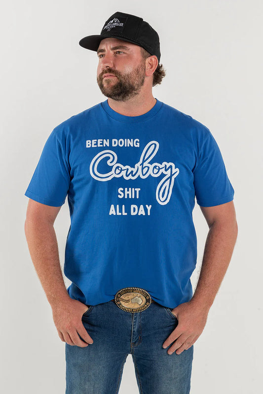 Country Labelled - Mens Classic Signature CL T Shirt - Royal Blue - Cowboy All Day Logo - City N Country