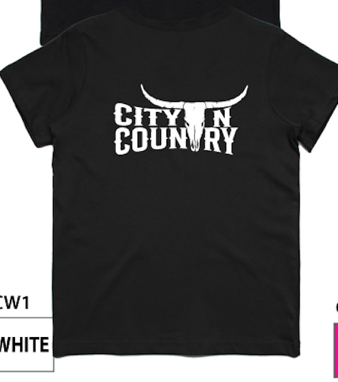 CITY N COUNTRY - YOUTH T-SHIRT - BLACK (WHITE LOGO)