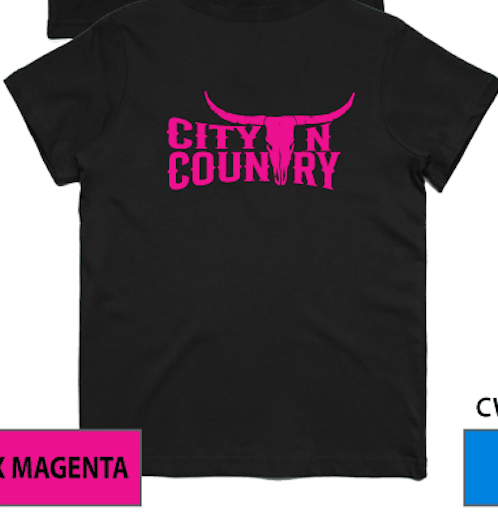 CNC - CITY N COUNTRY - YOUTH TEE-SHIRT - BLACK (HOT PINK LOGO) - City N Country