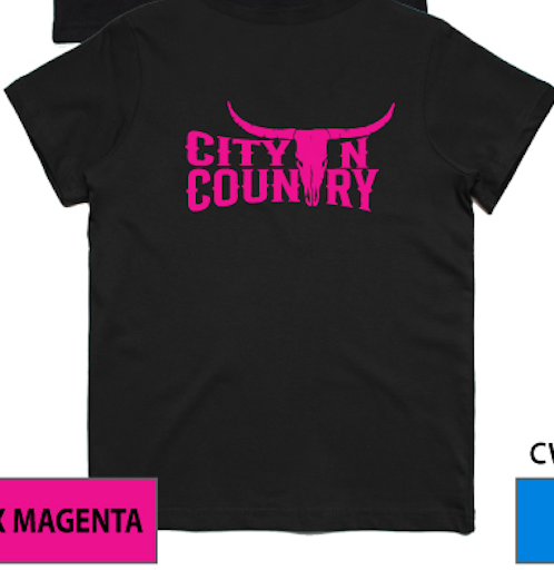 CITY N COUNTRY - YOUTH T-SHIRT - BLACK  (HOT PINK LOGO)