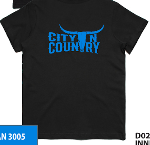 CITY N COUNTRY - YOUTH T-SHIRT - BLACK (BLUE LOGO)