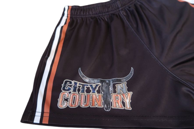 CNC ORIGINAL BLACK & RUST FOOTY SHORTS