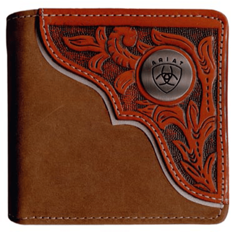 ARIAT BI-FOLD WALLET TOOLED OVERLAY BROWN/TAN - City N Country