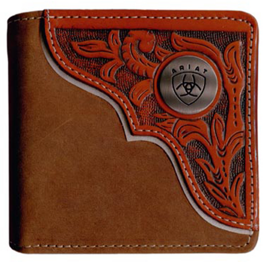 ARIAT BI-FOLD WALLET TOOLED OVERLAY BROWN/TAN