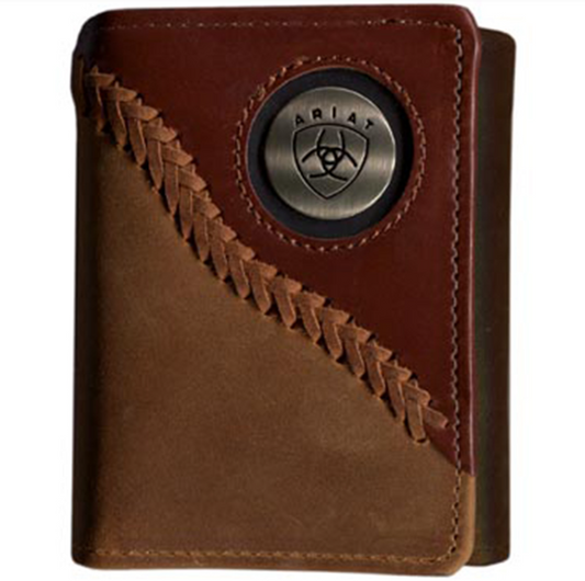 ARIAT TRI-FOLD WALLET TWO TONED STITCH BROWN