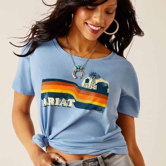 ARIAT - WOMEN'S ACRES T-SHIRT - LIGHT BLUE HEATHER - City N Country