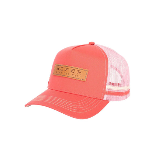 Roper Trucker Cap - Leather Patch Coral - City and Country