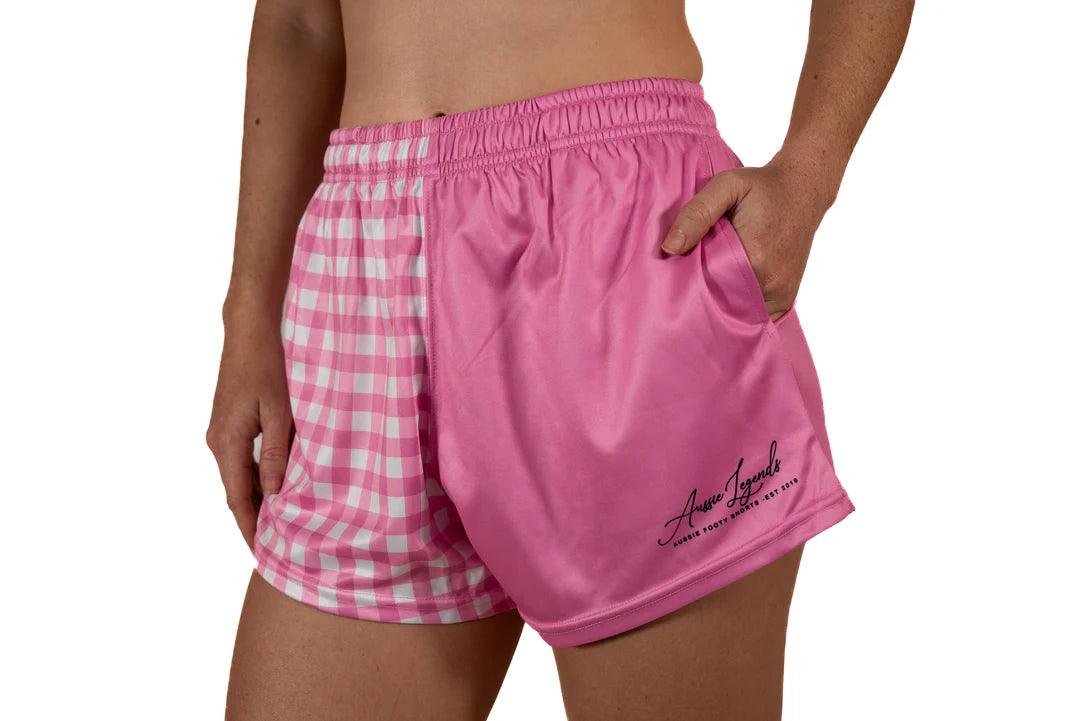 AFS - Pink & White Chequered - Footy Shorts (With Pockets) Gingham - City N Country