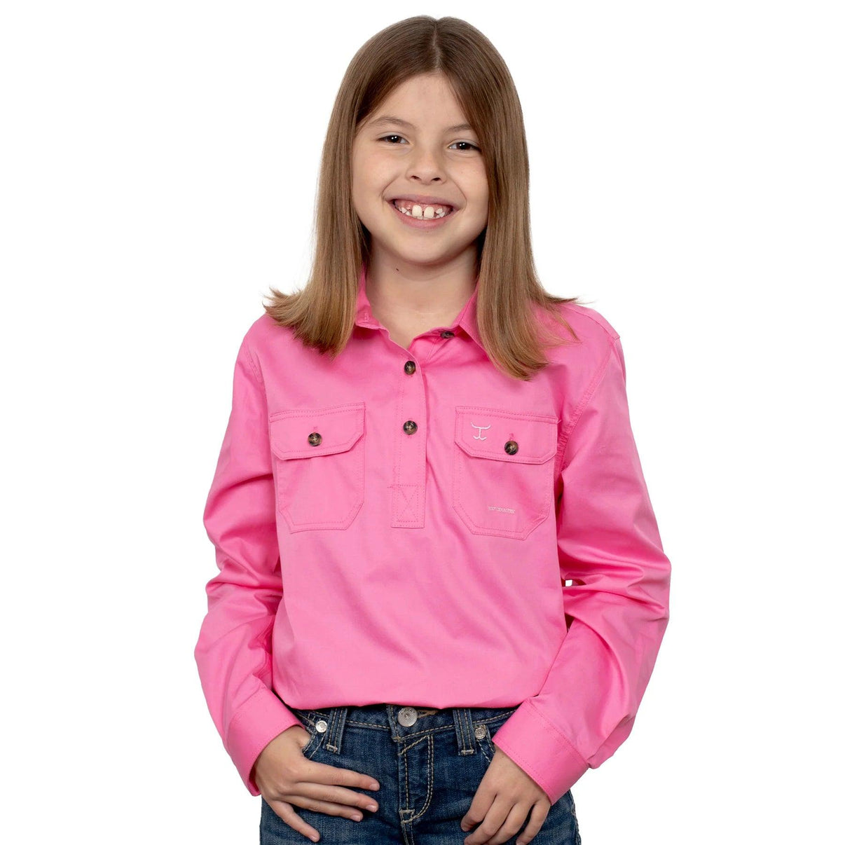 JC - Girl's - Kenzie - 1/2 Button - Rose - City N Country