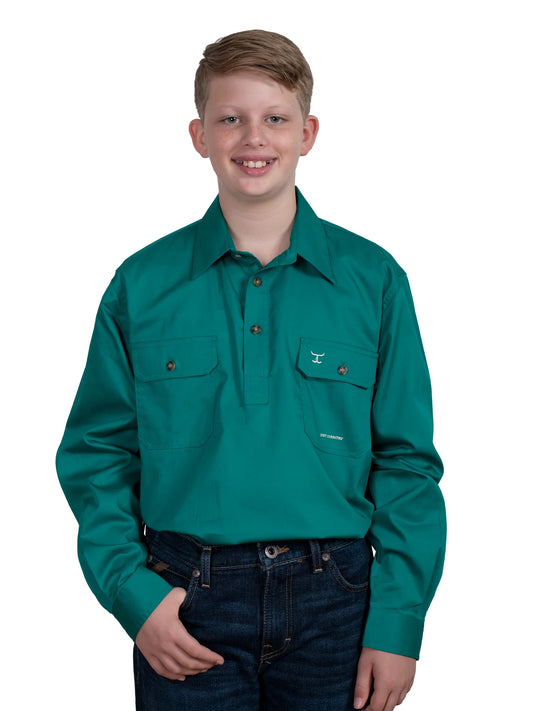 JC - Boy's - Lachlan - 1/2 Button - Dark Green